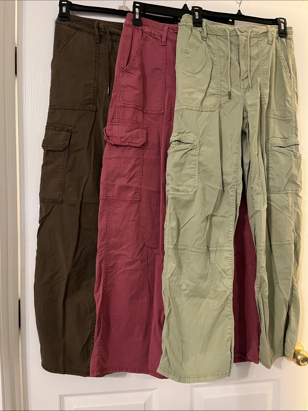 bundle - 3 pair Juniors Small SO Wide Leg Cargo Pants -Sage Green, Rose, & Brown